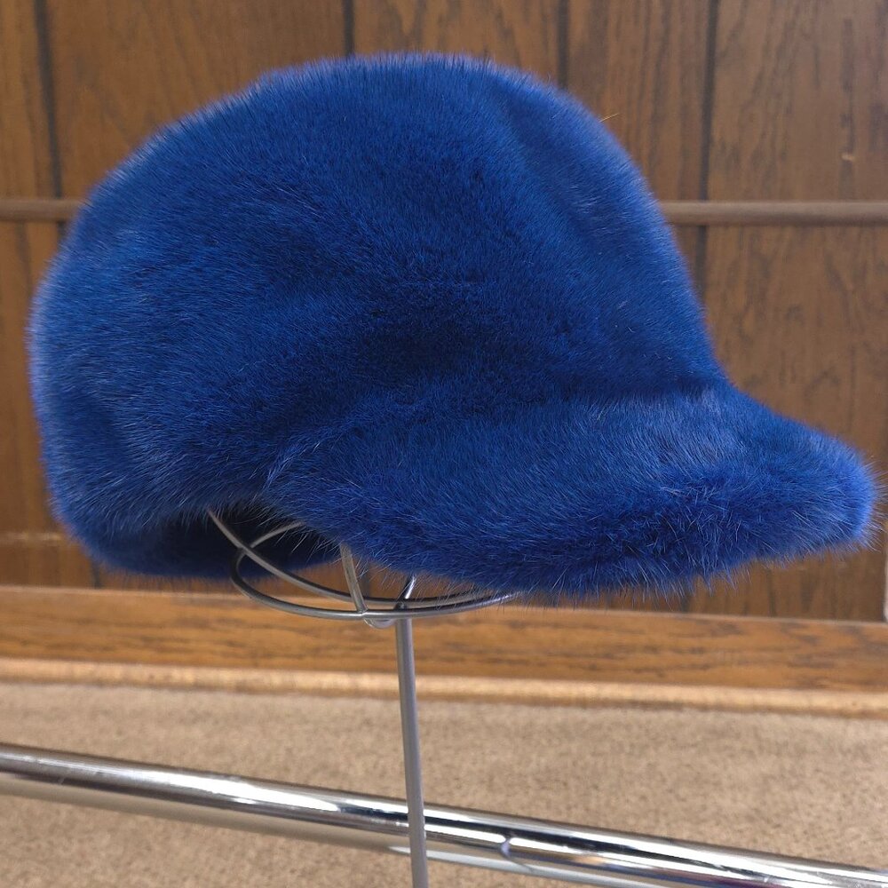 Blue dyed Mink Fur Army Hat